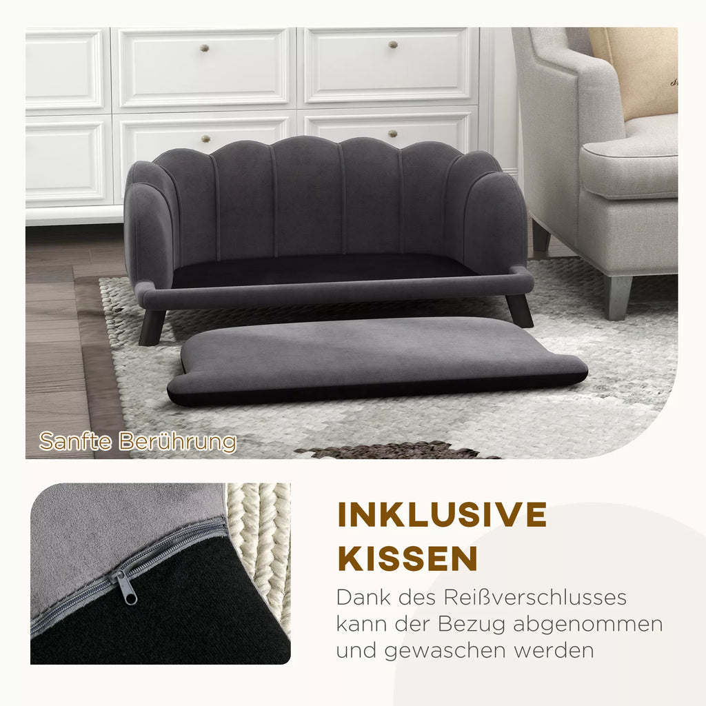 Koerte ja kasside diivan seljatoe, puitjalgade ja pestava kattega, keskmise suurusega koertele kuni 25 kg, tumehall