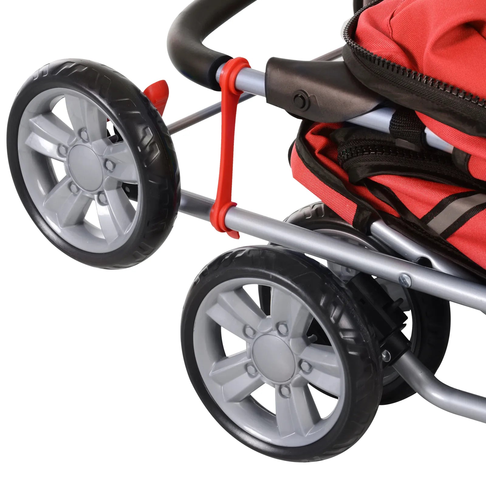 Sulankstomas šunų vežimėlis (trolley) iki 10 kg su puodelio laikikliu ir stogeliu nuo saulės, raudonas