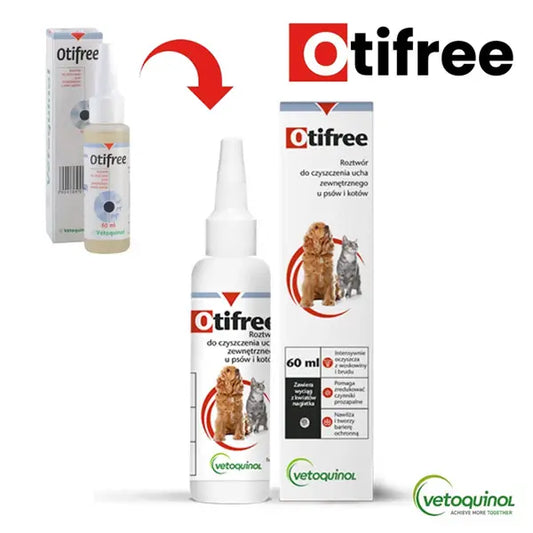 Otifree ausų valymo tirpalas šunims ir katėms, 60ml