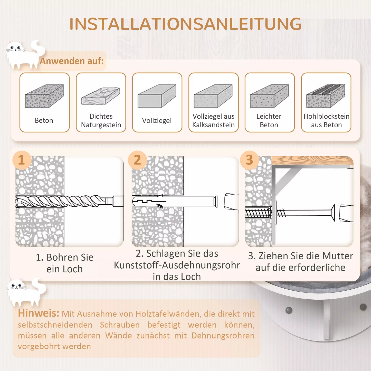 Cat bed on the wall, cat shelf with plush padding, gray, 41 x 28 x 21 cm