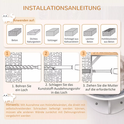 Cat bed on the wall, cat shelf with plush padding, gray, 41 x 28 x 21 cm