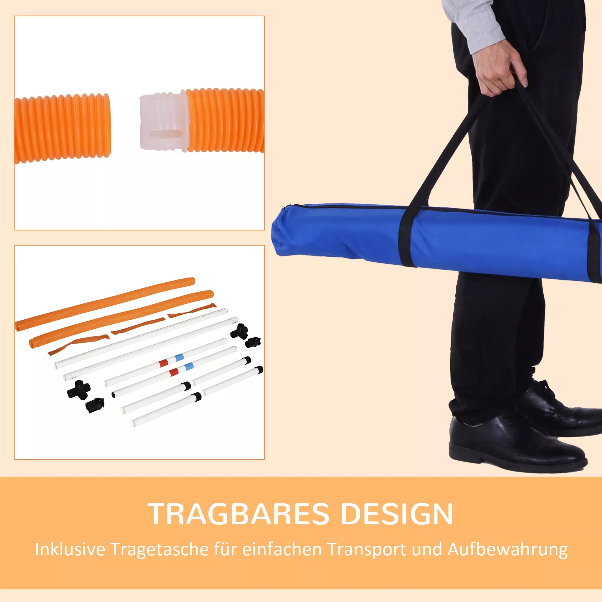 Šunų treniruočių rinkinys Šokinėjimo lankas augintinių agility treniruotėms, nešiojamas PE, balta + oranžinė, 74,5 x 66 x 91 cm
