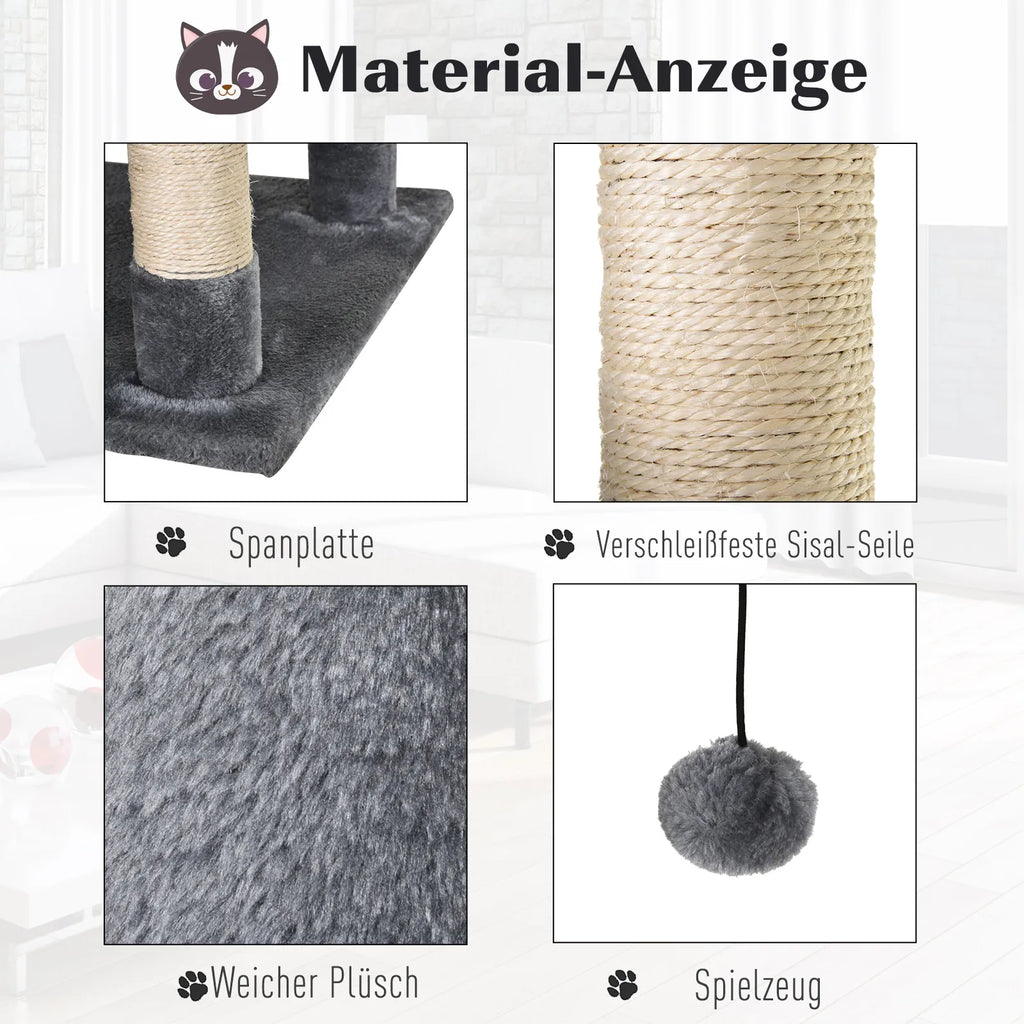 Katės nagų galandimo medis, didelis, 145 cm, katės medis su hamaku, laipiojimo medis katėms, katės nagų galandimo medis su urvu, katės baldai su sizalio kamienais, šviesiai pilkos spalvos