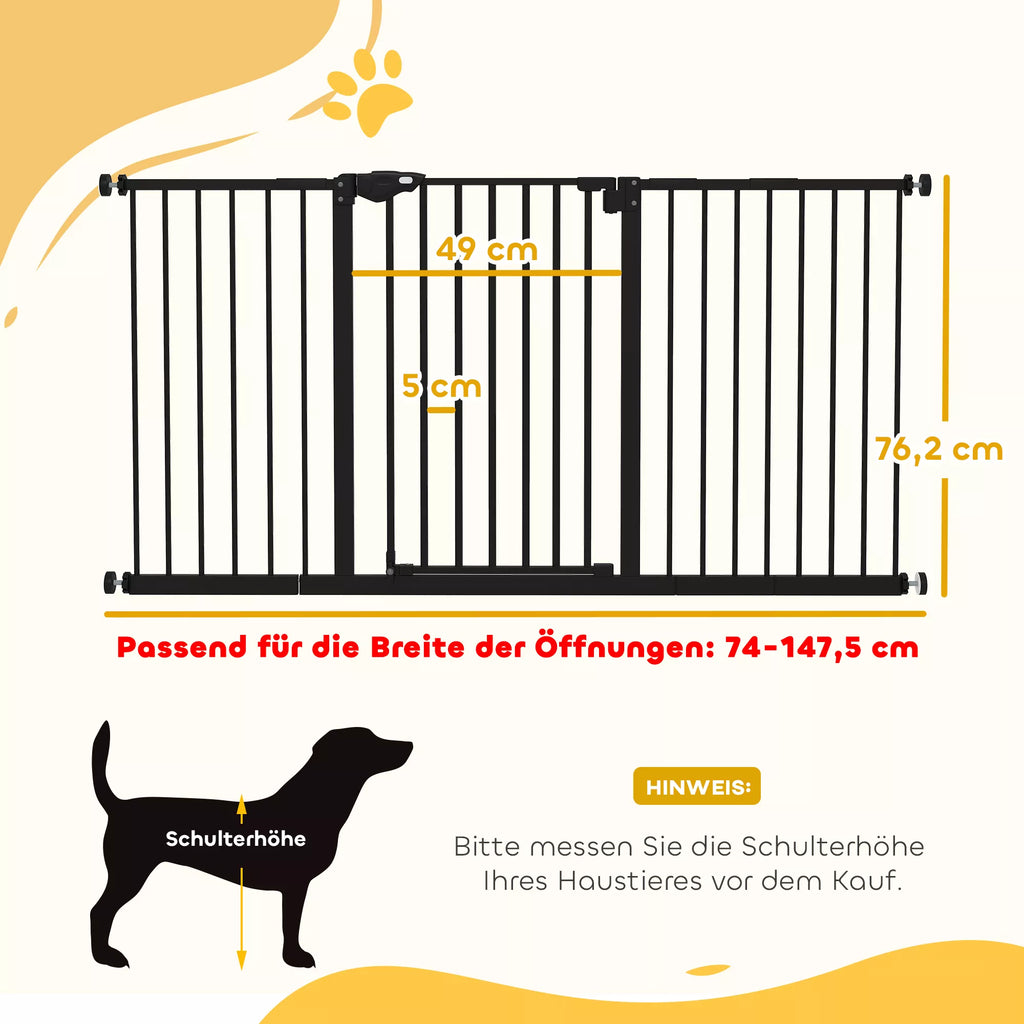 Durų apsauginė grotelė Laiptų apsauginė grotelė su 17,5/20,3/30,5 cm prailginimu Durų grotelė be gręžimo su automatiniu uždarymu, skirta 74–147,5 cm pločio durims, abiejose pusėse pasukama, metalinė, juoda