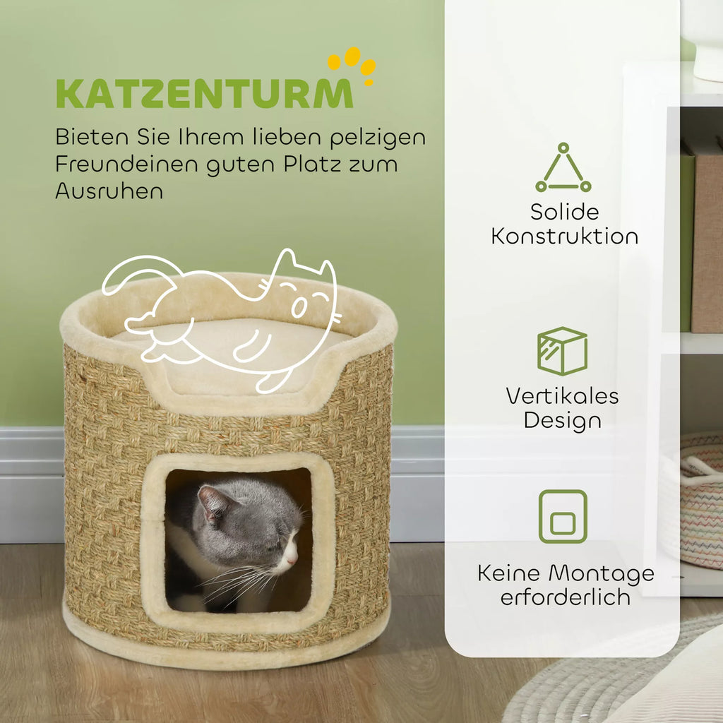 Kaķu skrāpēšanas stabs, rotaļu un atpūtas zona, plīša, Ø38 x 37A cm, haki-bēšs, līdz 5 kg
