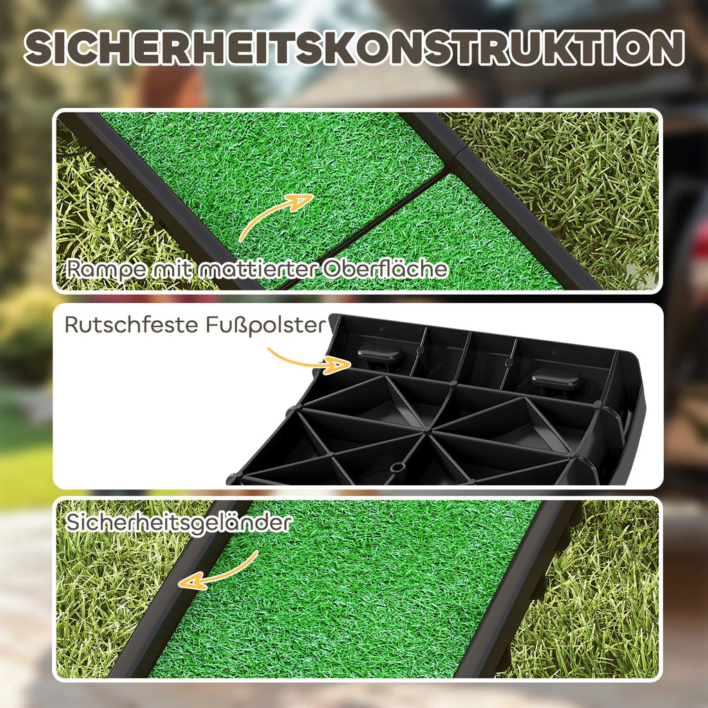 Sulankstoma neslidi šunų rampa į automobilio bagažinę, gyvūnams iki 90 kg, 155 x 38,5 x 15,5 cm, juoda