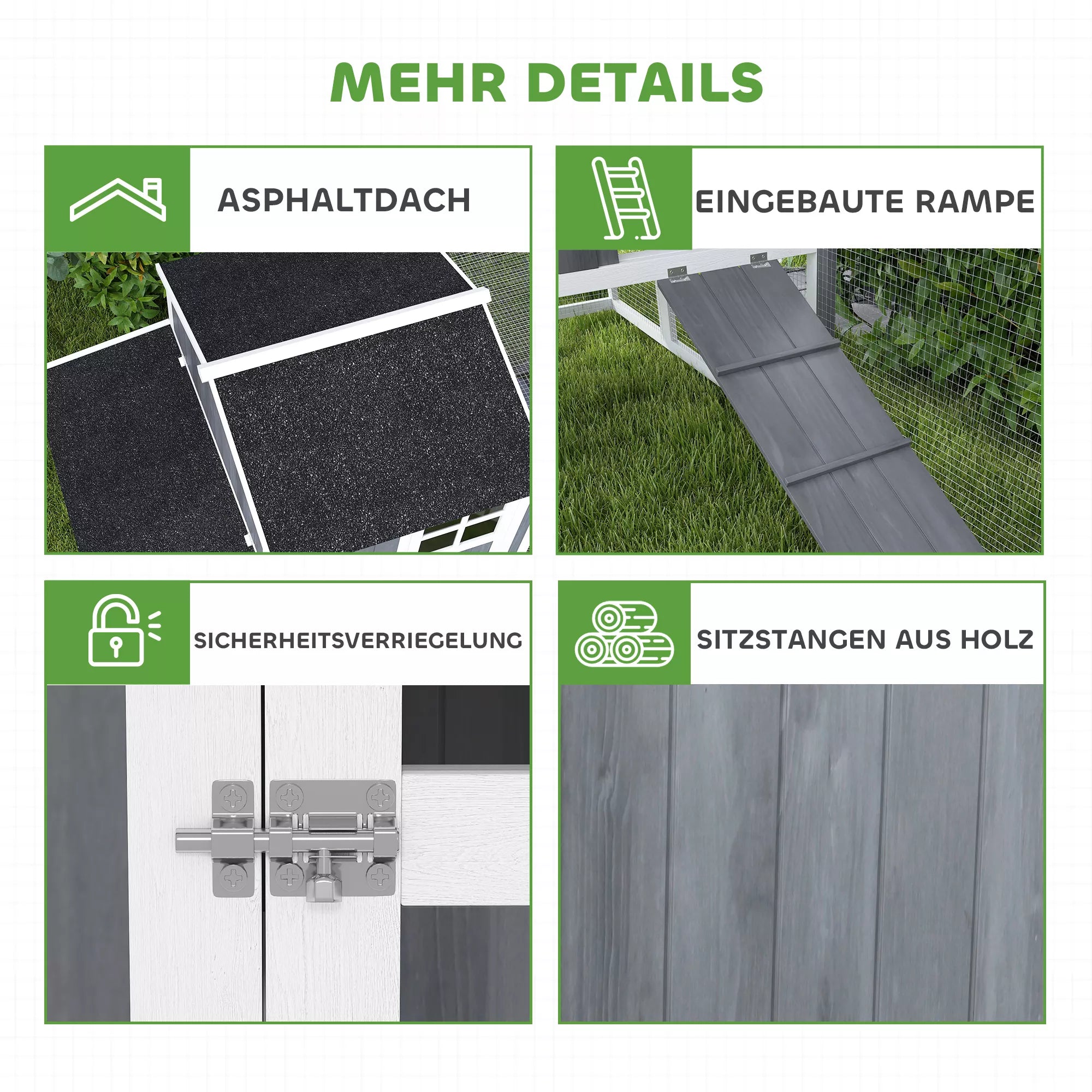 Vistu kūts ar voljēru 3-4 vistām, 3 daļu perēšanas kaste, 1,9 m² platība, egles koks, pelēka