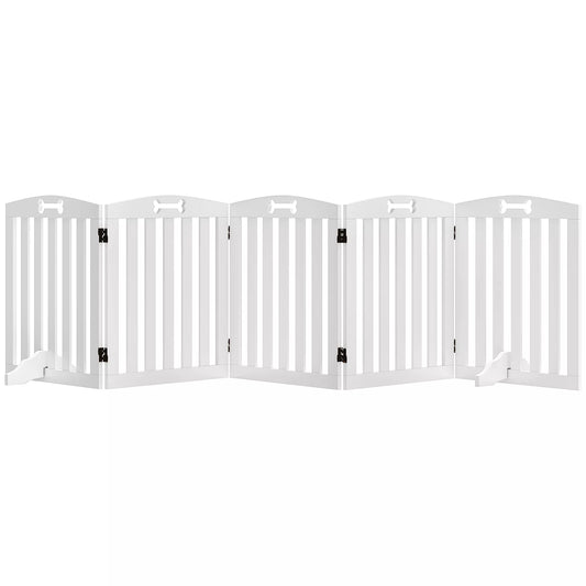 Laisvai stovinti šunų grotelė su atraminėmis kojomis, skirta durų rėmams, koridoriui, laiptams, 258 x 30 x 61 cm, balta