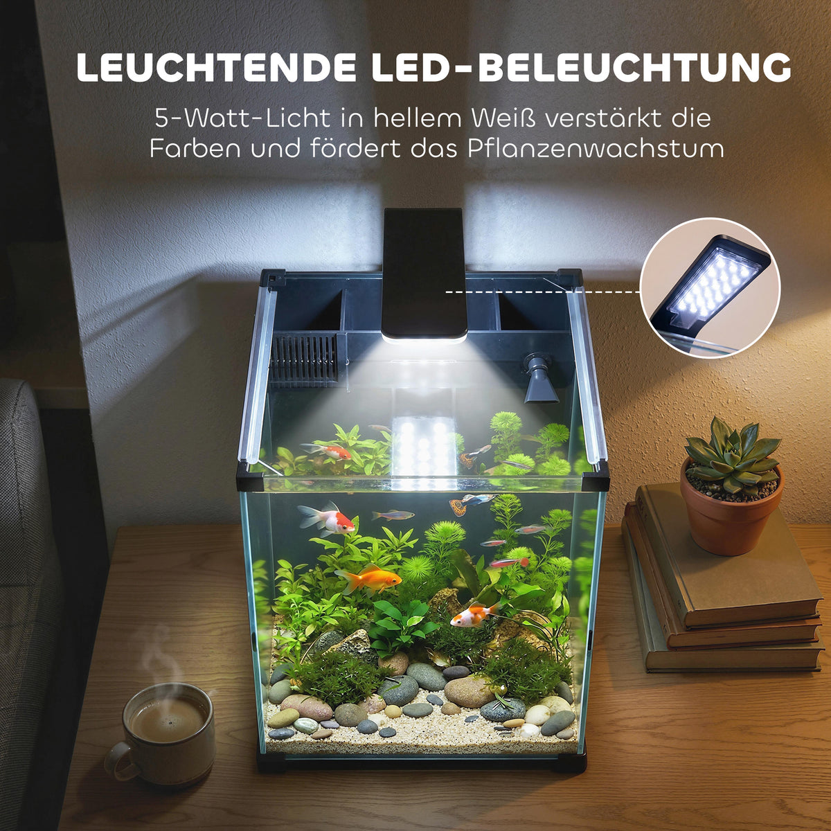 Akvariumo komplektas 36 l su LED apšvietimu, filtru ir pompa, 30x30x45,5 cm, juodas