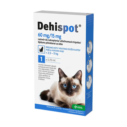 Dehispot, 60 mg/15 mg, užlašinamasis tirpalas vidutinio dydžio katėms