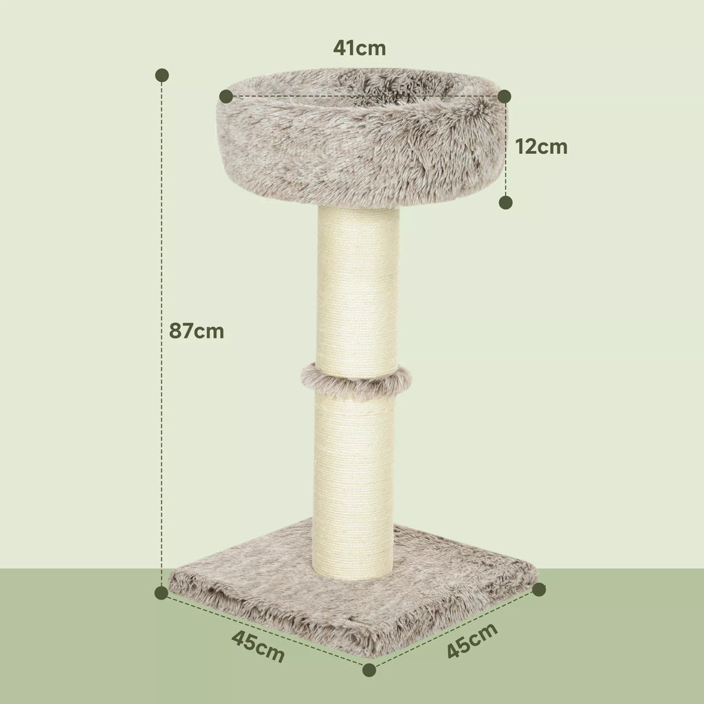 Kaķu māja, 87 cm, kaķu tornis ar biezu skrāpējamo stabu, plīša gulta, lietošanai iekštelpās, atbalsta svaru līdz 6 kg, brūna