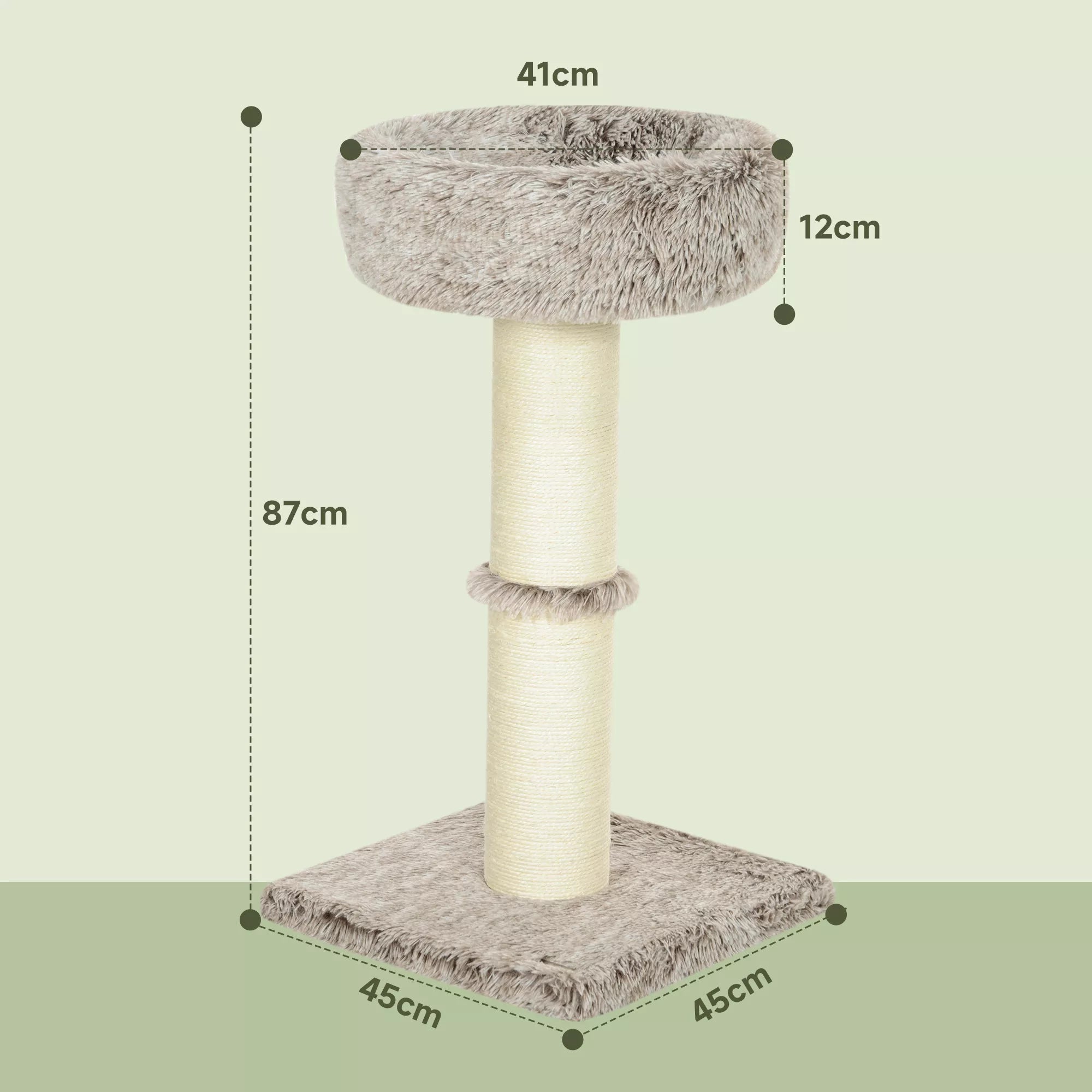 Kaķu māja, 87 cm, kaķu tornis ar biezu skrāpējamo stabu, plīša gulta, lietošanai iekštelpās, atbalsta svaru līdz 6 kg, brūna