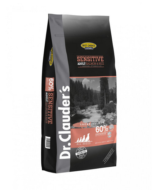 DR. CLAUDER'S SENSITIVE ADULT sausas maistas suaugusiems šunims su lašiša ir ryžiais 12.5kg