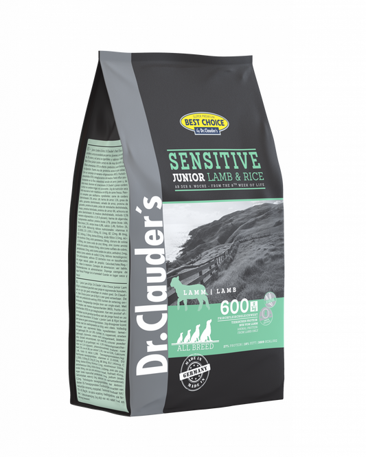 DR. CLAUDER'S SENSITIVE JUNIOR sausas maistas jauniems šunims su ėriena ir ryžiais 4kg