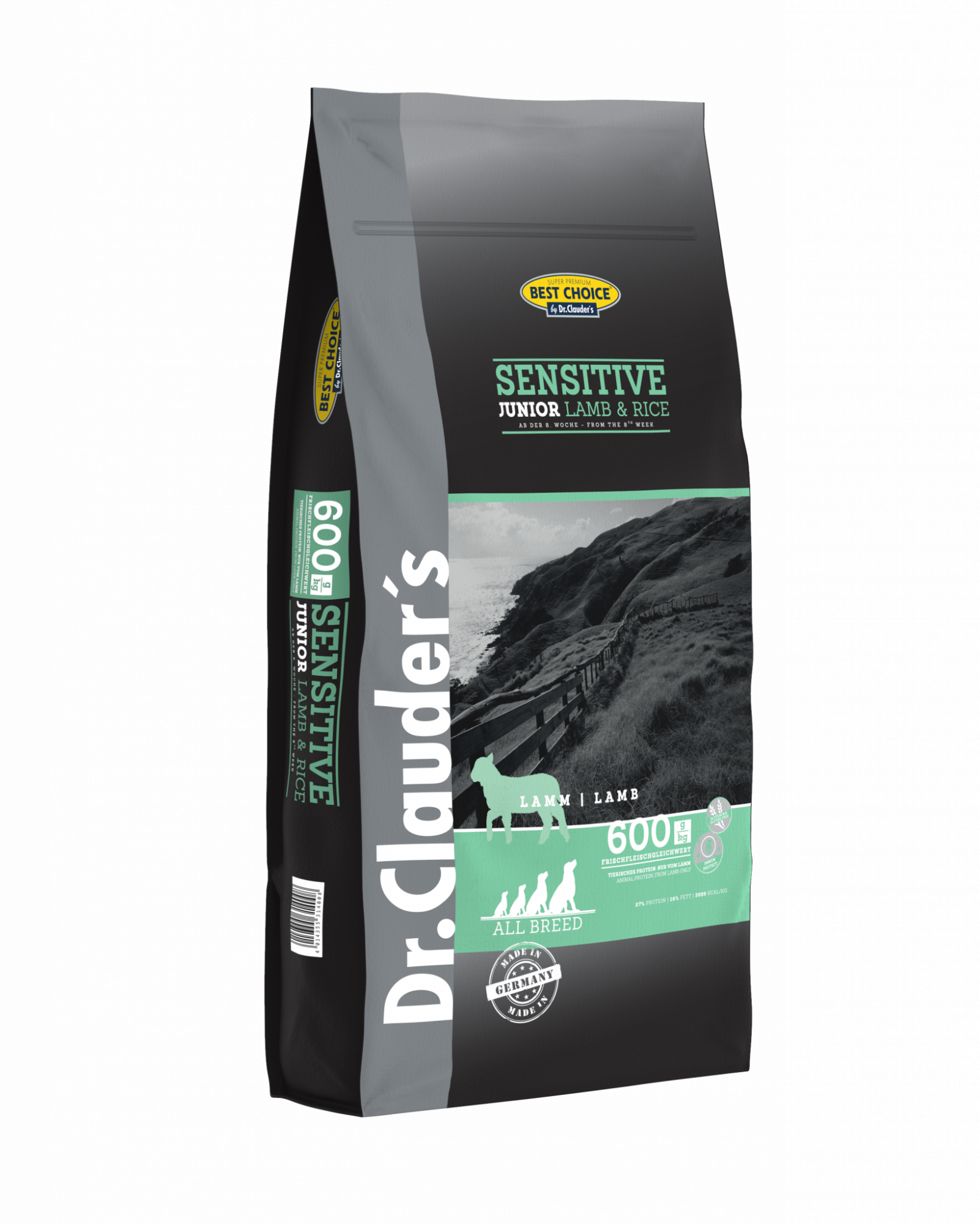 DR. CLAUDER'S SENSITIVE JUNIOR sausas maistas jauniems šunims su ėriena ir ryžiais 12.5kg