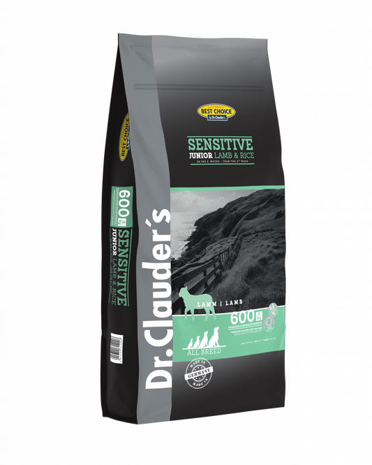 DR. CLAUDER'S SENSITIVE JUNIOR sausas maistas jauniems šunims su ėriena ir ryžiais 12.5kg