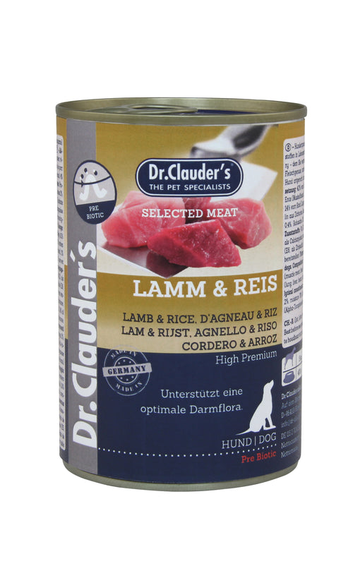 DR. CLAUDER'S drėgnas maistas šunims su ėriena, ryžiais ir prebiotikais 400g