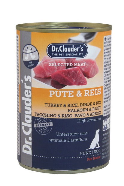 DR. CLAUDER'S drėgnas maistas šunims su kalakutiena, ryžiais ir prebiotikais 400g