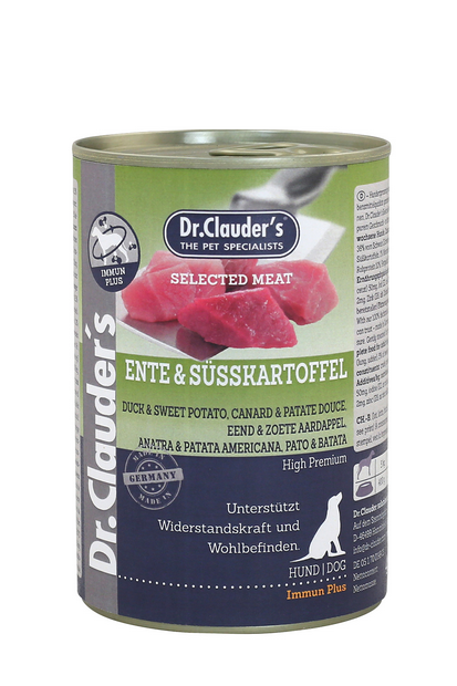 DR. CLAUDER'S subalansuotas drėgnas maistas šunims su antiena ir saldžiom bulvėm imunitetui 400g
