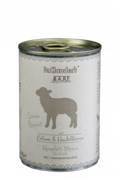 DR. CLAUDER'S BARF mėsos ir daržovių konservai šunims su ėriena 400g