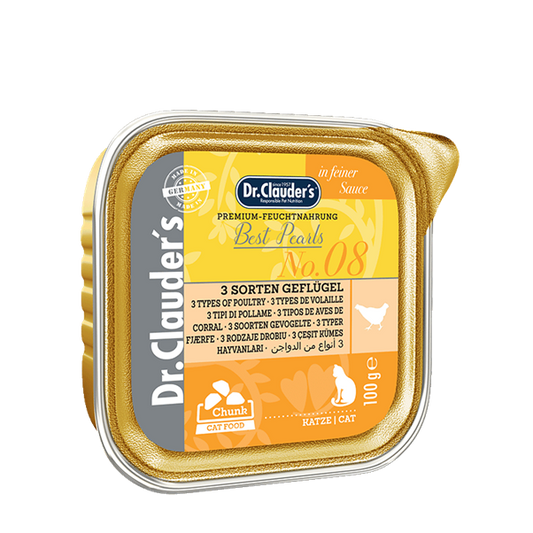 DR. CLAUDER'S drėgnas maistas katėms su trijų rūšių paukštiena padaže 100g