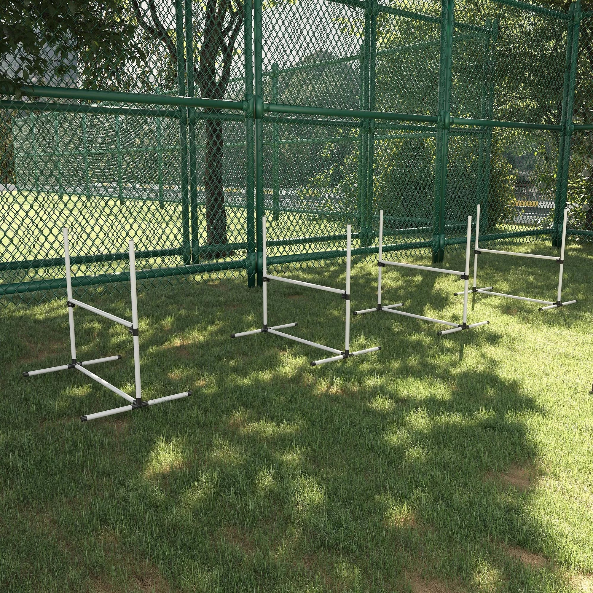 Šunų Agility Rinkinys, 4 dalys, reguliuojamo aukščio. Agility įranga, šuolių kartelių rinkinys, su 4 kliūtimis, su nešiojimo krepšiu. Koordinacijos treniruotėms, šuolių kartelių rinkinys žaidimams ir treniruotėms.