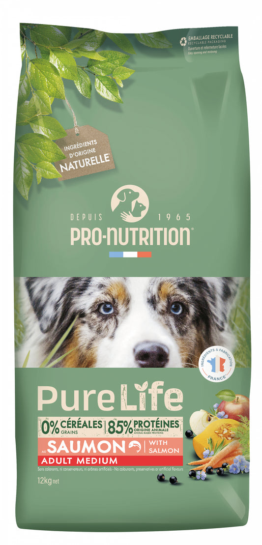 PRO-NUTRITION PURE LIFE MEDIUM SALMON,  sausas maistas jautriam virškinimui su lašiša šunims, 12kg