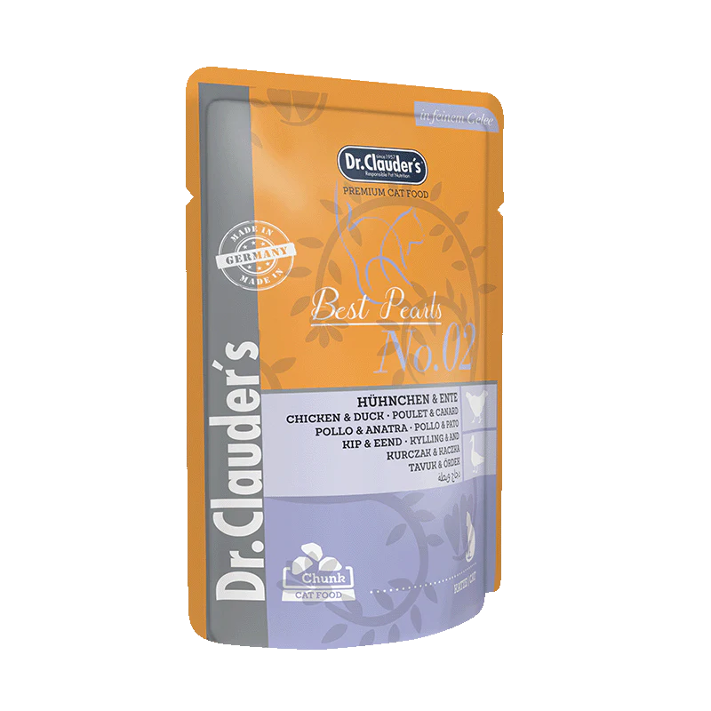 DR. CLAUDER'S drėgnas maistas katėms su vištiena ir antiena drebučiuose 100 g