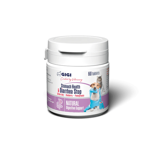 GIGI Stomach Support and Diarrhea Stop papildas šunų ir kačių virškinimui palaikyti 30 tab.