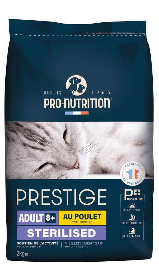 Pro-Nutrition Prestige Adult Sterilised  8+ chicken sausas maistas suaugusioms vyresnėms nei 8 metai katėms su vištiena 2 kg