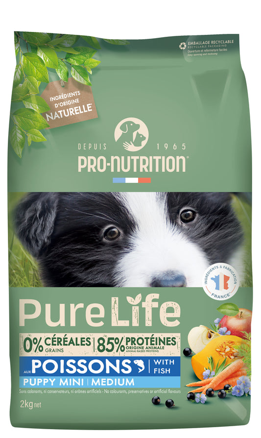 PRO-NUTRITION Pure Life puppy mini/medium fish sausas maistas jauniems mažų ir vidutinių veislių šunims su žuvimi 2 -12kg - 12 kg