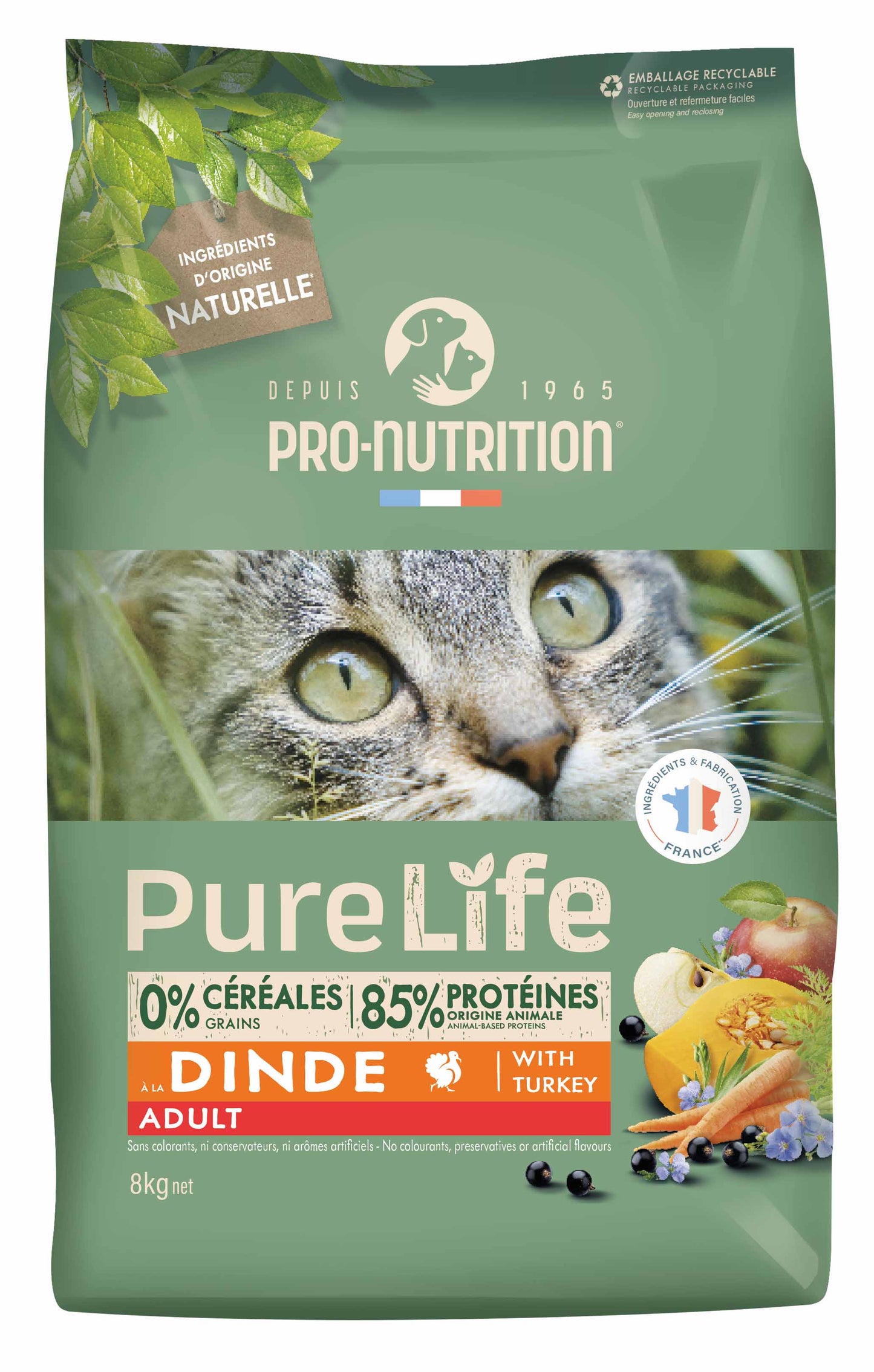 PRO-NUTRITION Pure Life Adult cat turkey sausas maistas suaugusioms katėms su kalakutiena 2-8 kg - 2 kg