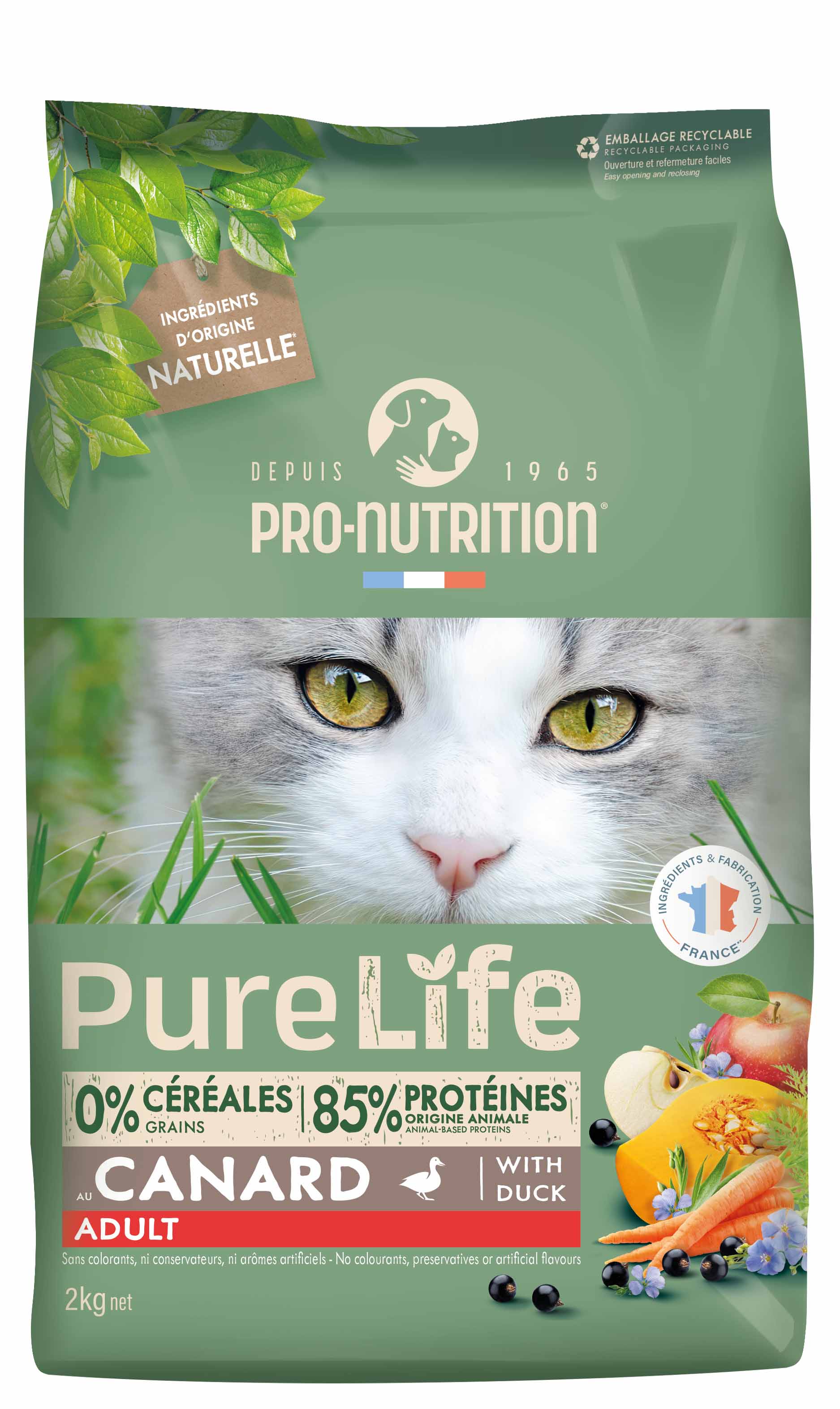 PRO-NUTRITION Pure Life Adult cat duck  sausas maistas suaugusioms katėms su antiena  2 kg