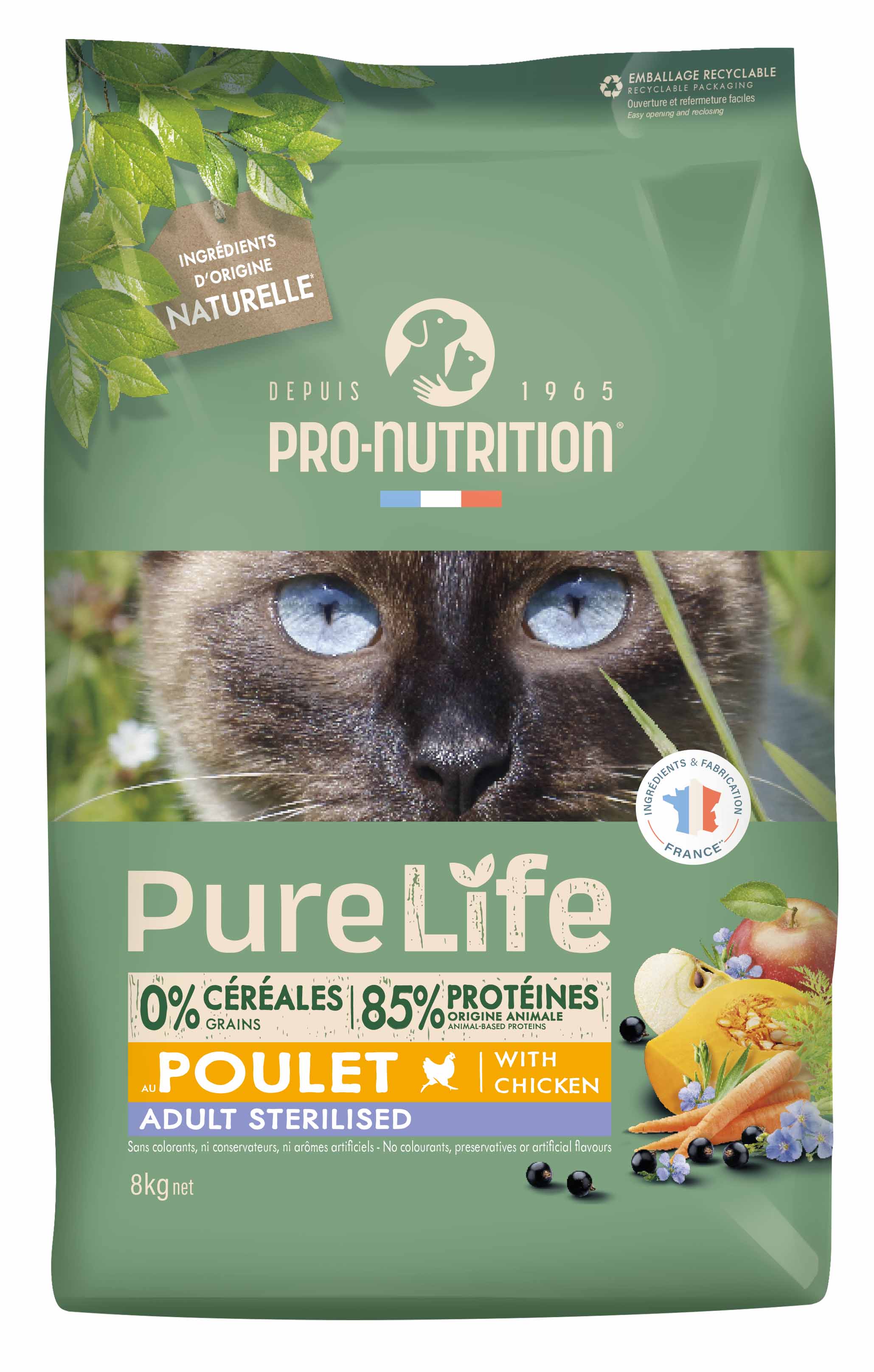PRO-NUTRITION Pure Life Sterilised chicken sausas maistas sterilizuotoms katėms su vištiena  2 kg
