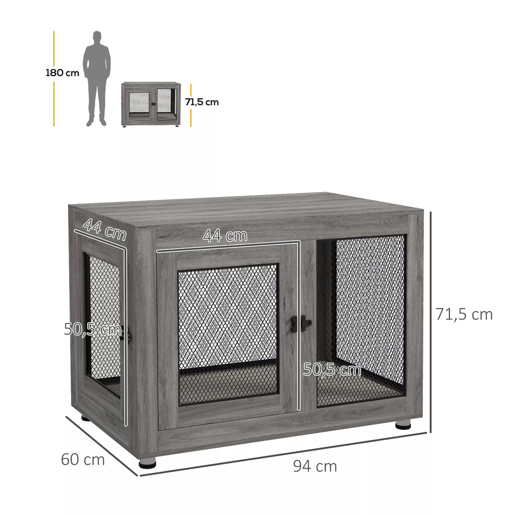 Suņu būris, kucēnu būris, ar uzglabāšanas virsmu, ūdensnecaurlaidīgu spilvenu, tērauda režģi, regulējamas kājas, 94x60x71,5 cm