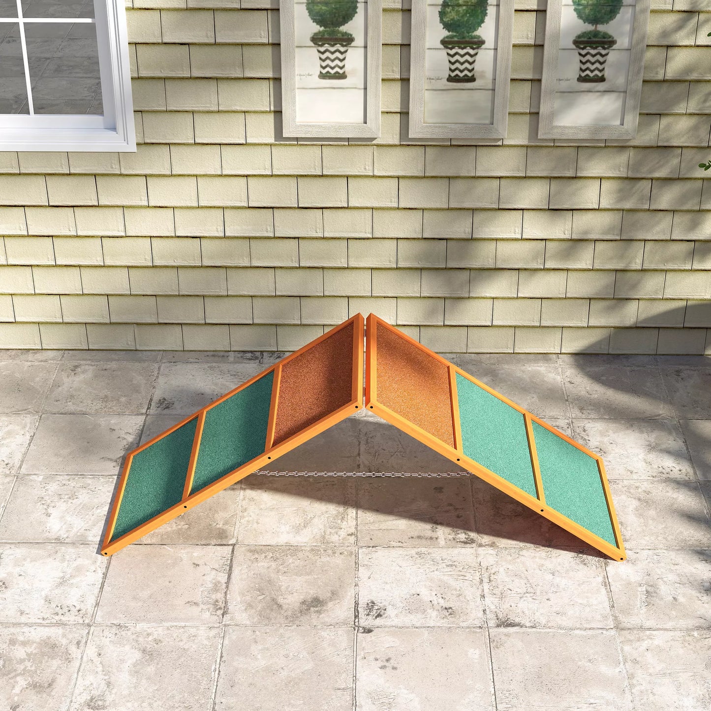 Agility šunų rampos, sulankstoma, reguliuojamas aukštis, neslystanti, eglės mediena, iki 40 kg, 173 x 59 x 66 cm, oranžinė/žalia