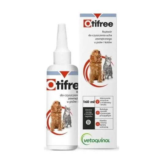 Otifree ausų valymo tirpalas šunims ir katėms, 160ml