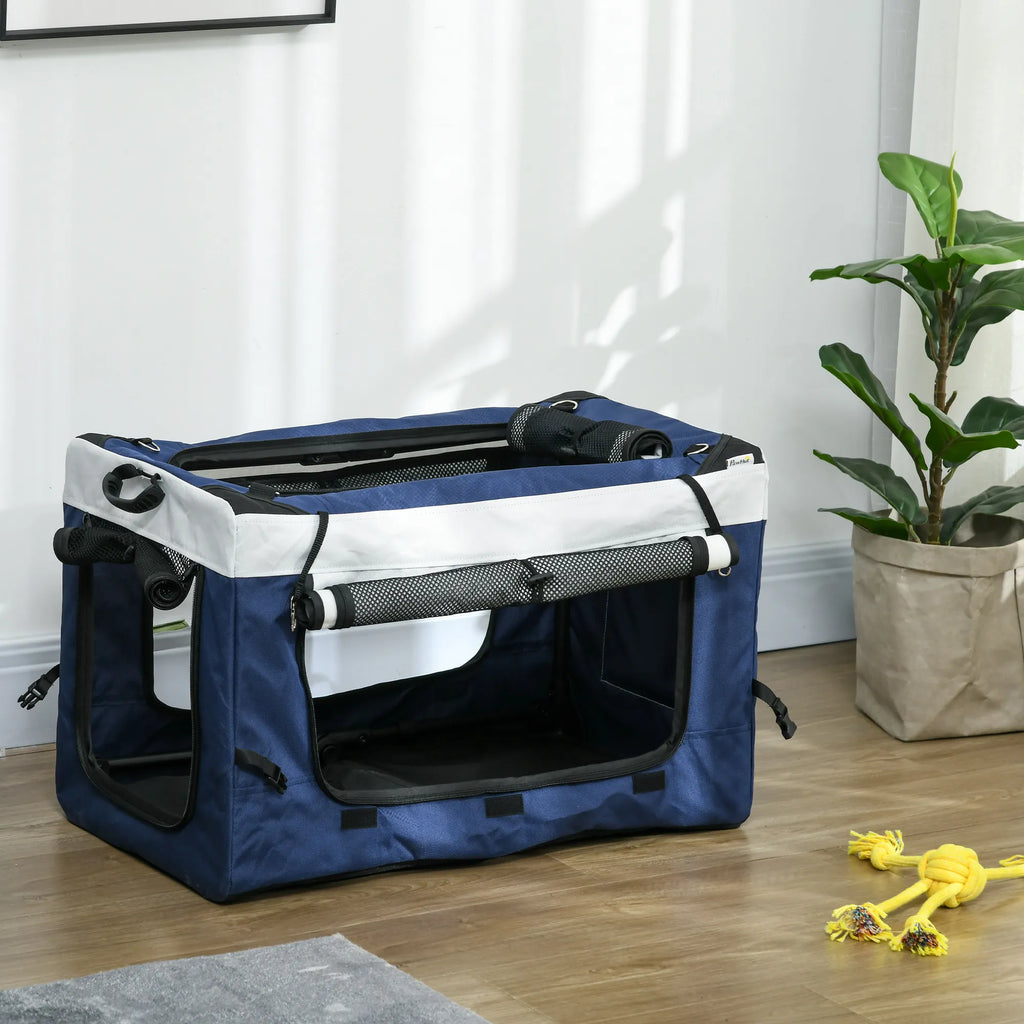 Vežimėlis šuniui, vežimėlis augintiniui, augintinio transportavimo priemonė iki 10 kg, sulankstomas, reguliuojamos rankenos, nuimamas krepšys, 81 x 58 x 97,5 cm, juoda + mėlyna + balta