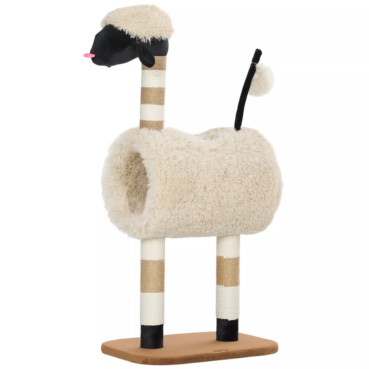 Katės medis avies dizaino, su draskykle, tuneliu ir žaislu, 98 cm, šviesiai rudas