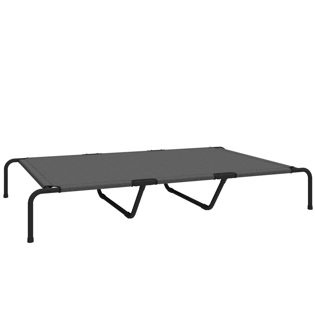 Paaugstināta āra suņu gulta lieliem suņiem, ar mazgājamu sietu un tērauda rāmi, 152 x 94 x 23 cm, pelēka