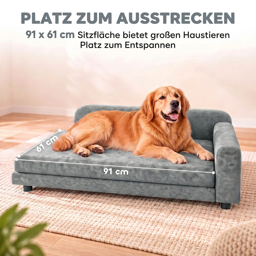 Sofa-guolis dideliems šunims su atlošu, 101x66x34,5 cm, išimama 6 cm pagalve, šunims iki 35 kg, pilka