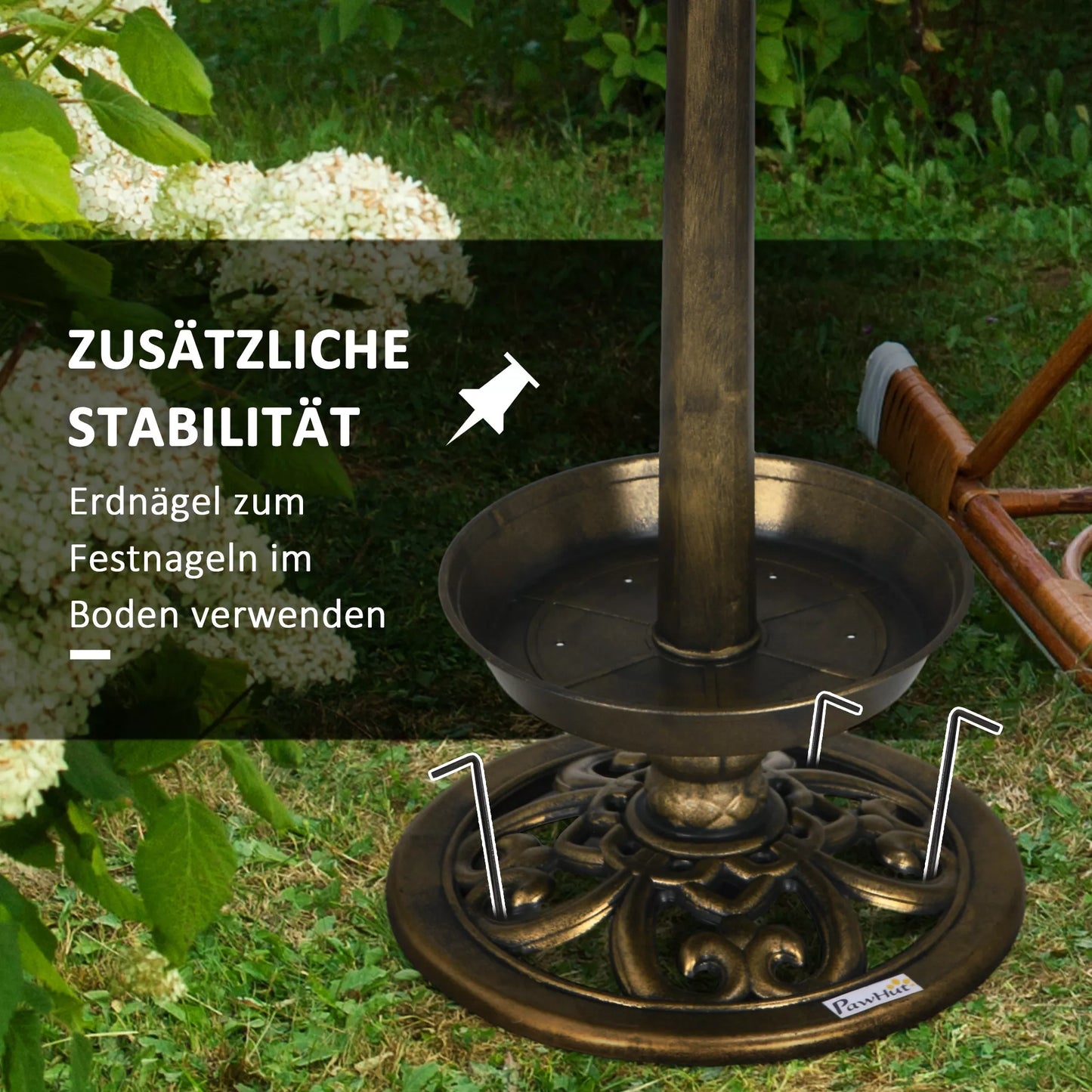 Paukščių girdykla Paukščių namelis Lesyklė, atspari oro sąlygoms, 2 dubenėliai, vintage dizainas, 50 x 50 x 110 cm, bronzos spalvos