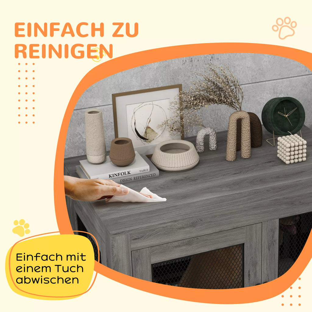 Suņu būris, kucēnu būris, ar uzglabāšanas virsmu, ūdensnecaurlaidīgu spilvenu, tērauda režģi, regulējamas kājas, 94x60x71,5 cm