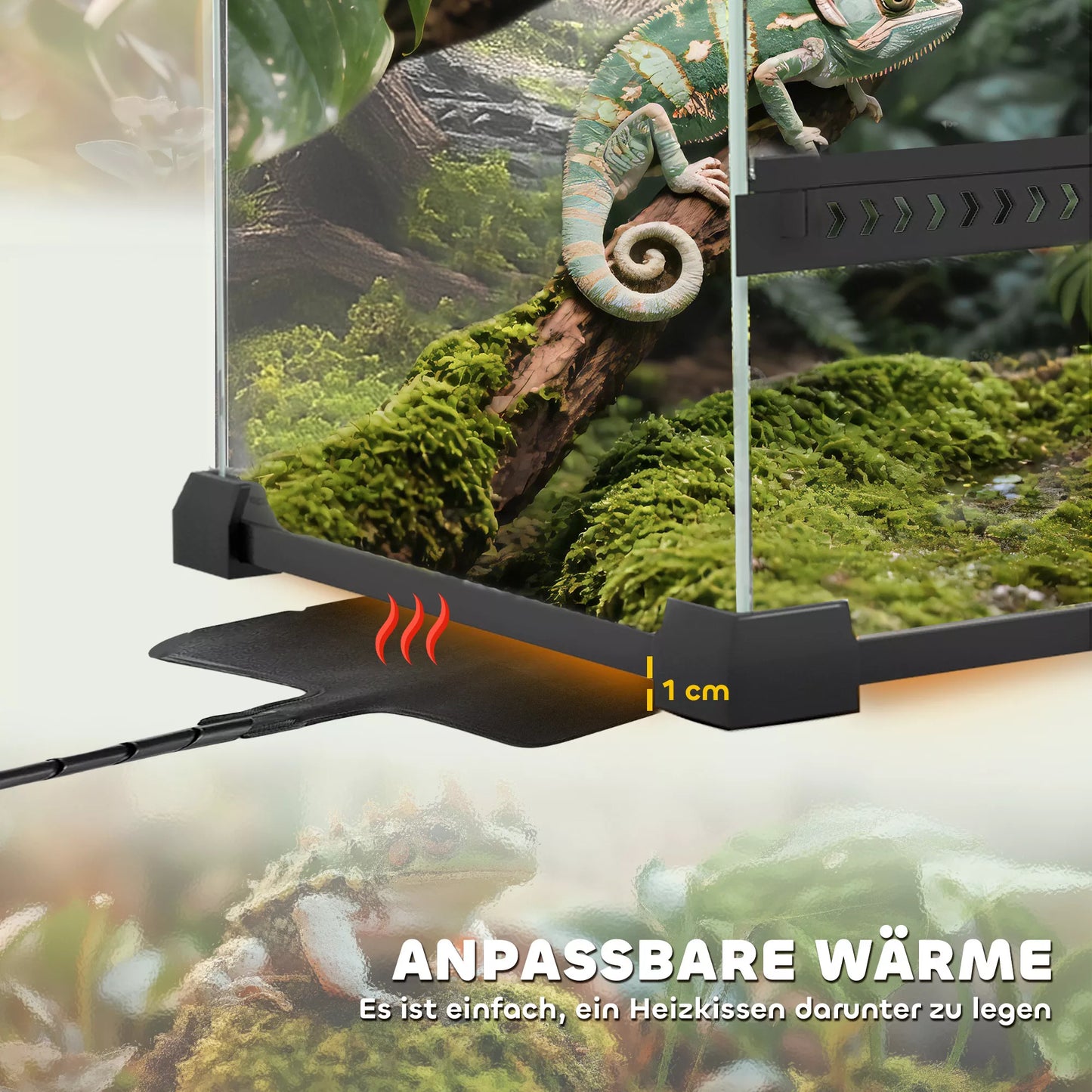 Terariumas ropliams Stiklinis terariumas 48 l su priekine ventiliacija Akmens galinė siena Sukamasis užraktas 50 x 30 x 35 cm Juodas