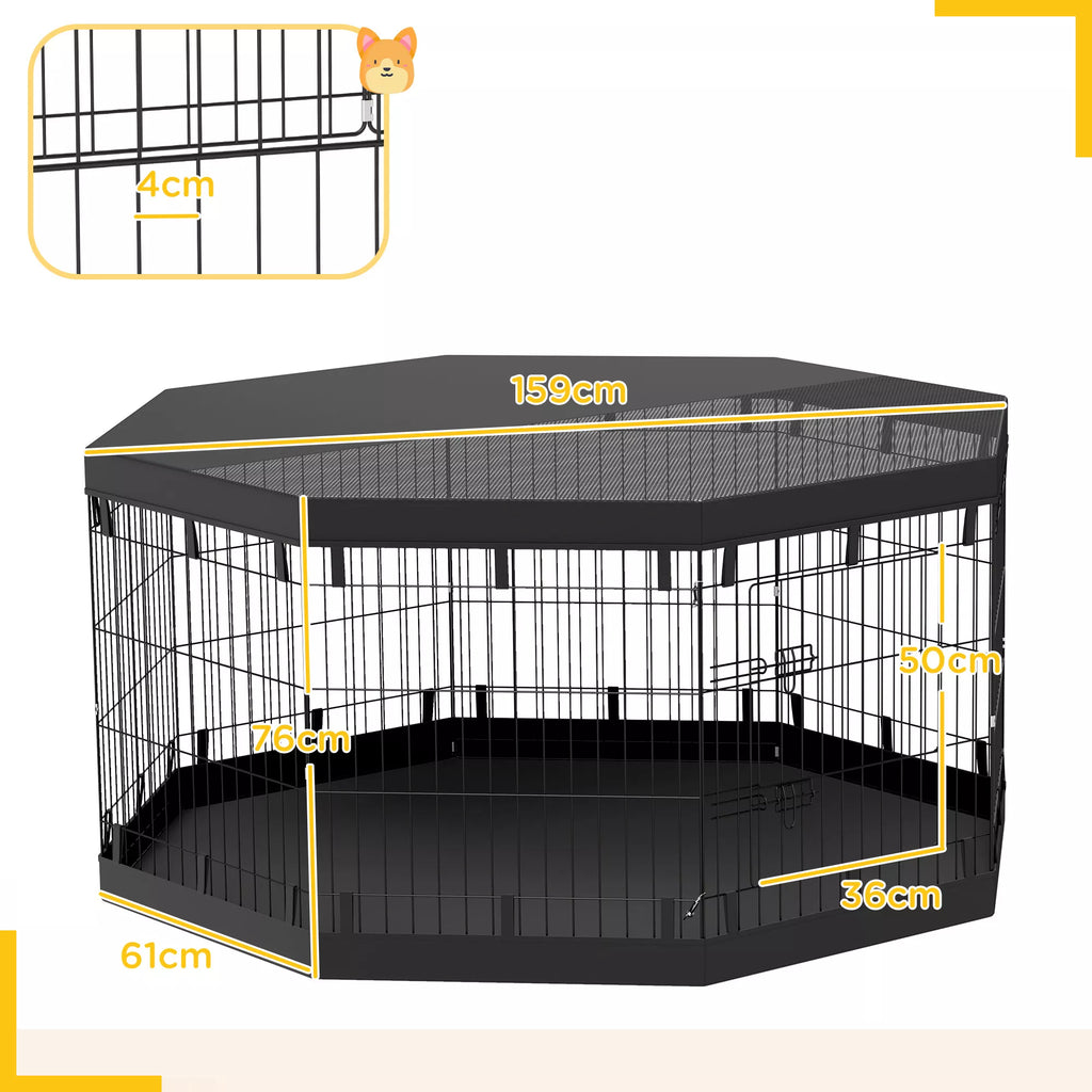 Kucēnu aploks, 76 cm augsts / ~2,5 m², 8 paneļi, grīdas segums, kombinēts jumts
