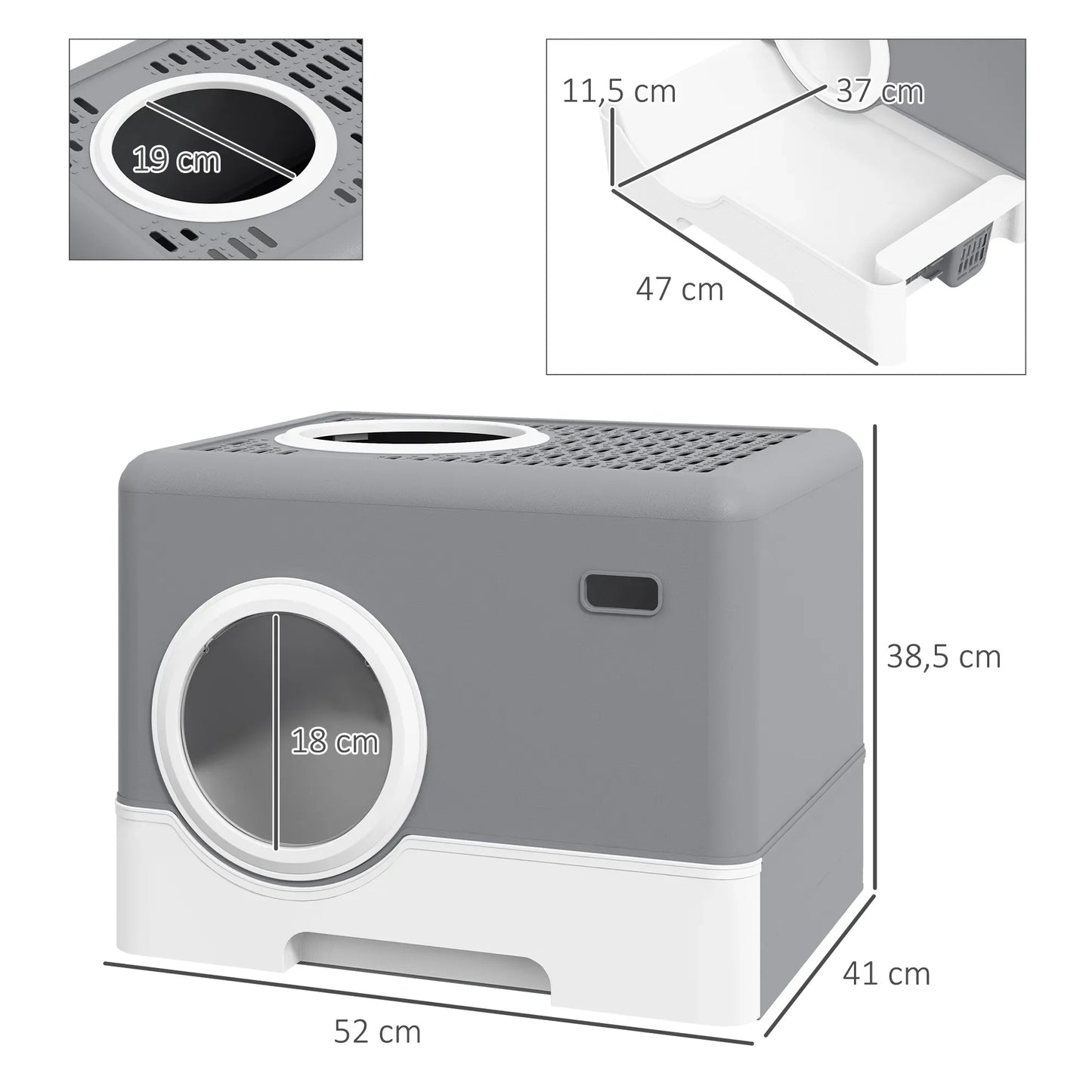 Katilių kraiko dėžutė, 2 išėjimai, išimamas dugno padėklas, 52 x 41 x 38,5 cm, Pilka