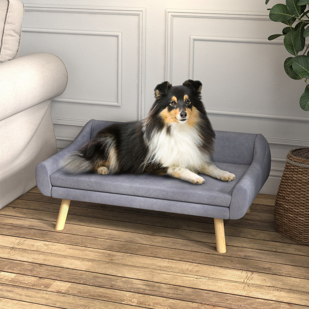 Sofa šunims su nuimama pagalve, aksominė, šunims iki 25 kg, 102x58,5x42,5 cm, pilka