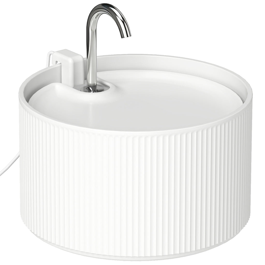 Keraminis gertuvės fontanėlis katėms ir šunims, 2,2 l, su 4 pakopų filtru ir tylia pompa, baltas
