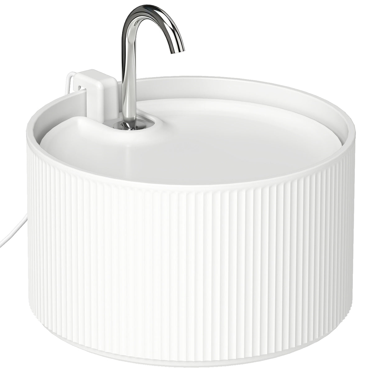 Keraminis gertuvės fontanėlis katėms ir šunims, 2,2 l, su 4 pakopų filtru ir tylia pompa, baltas