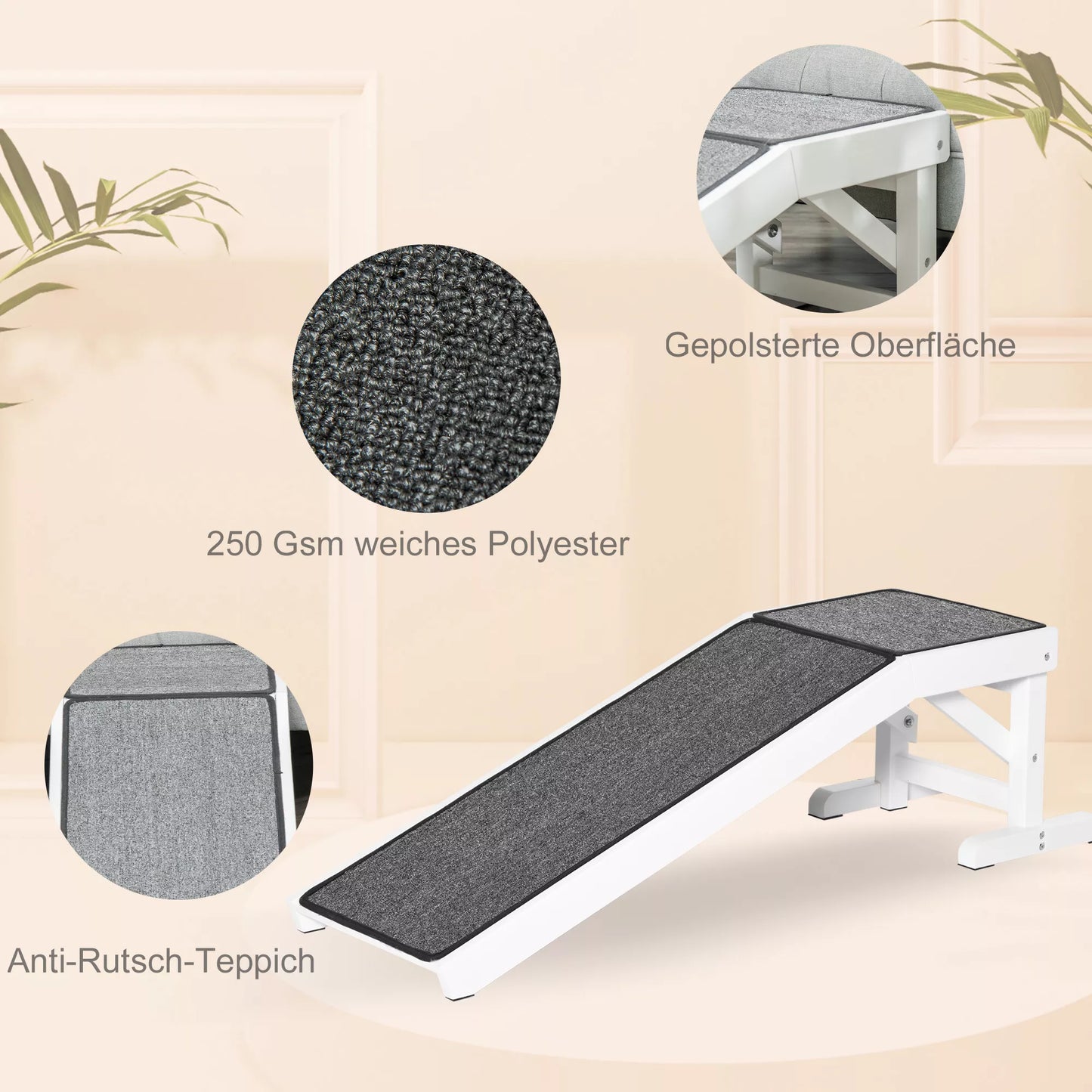 PawHut Gyvūnų rampos su neslystančiu kilimėliu 125 x 40 x 35,5cm pušies mediena